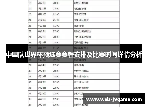 中国队世界杯预选赛赛程安排及比赛时间详情分析